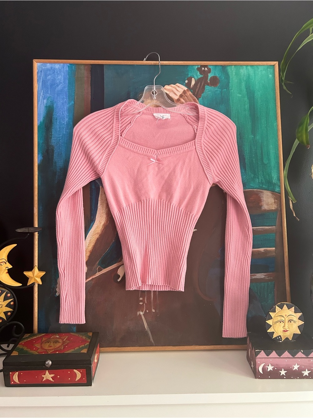 Willow & Wind Pink Knit Sweater Set Shrug Crop Top XS Coquette Balletcore Y2K